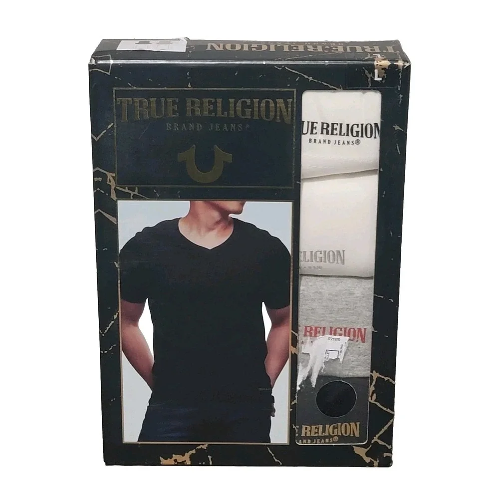 True Religion T Shirts 4-Pack V Neck Mens Large (42-44) Cotton Multicolor Tees‎